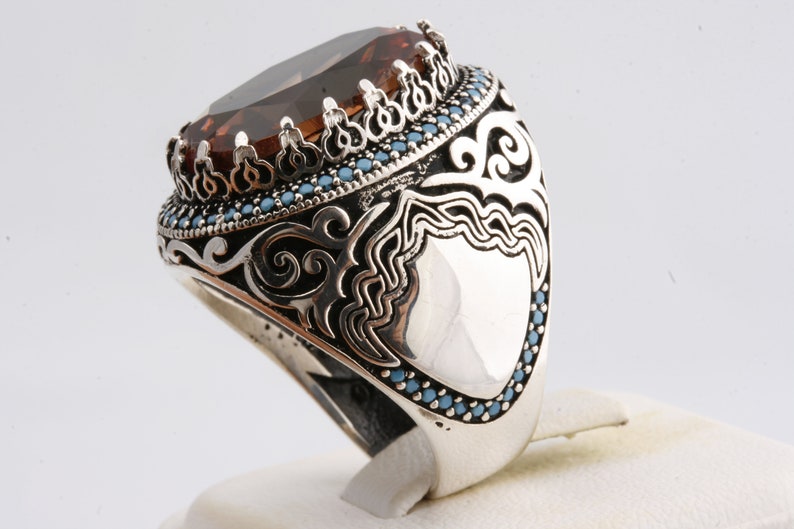 go Ottoman Sultan Style 925 Sterling Silver Alexandrite Stone and Turquoise Stone Men/'s Ring Power Ring