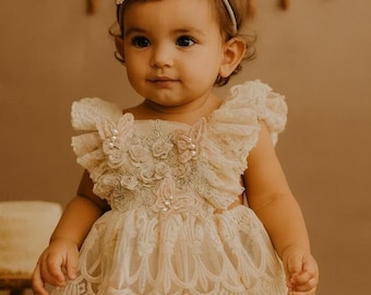 Butterfly romper, little girls large bow cake smash outfit, sitter lace romper