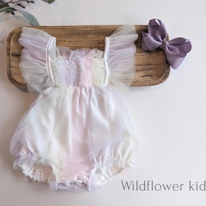 Girls Rainbow bubble romper, Birthday rainbow romper,cake smash romper,fairytale bubble romper,