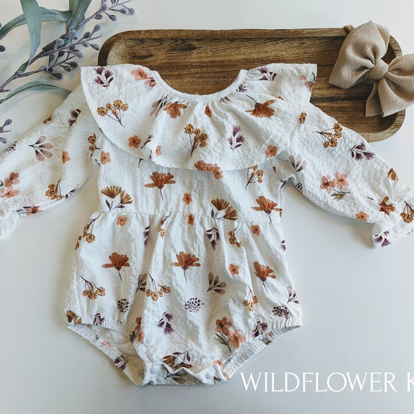 Long sleeve infant floral romper, floral cake smash romper, infant girls long sleeve winter romper, thanksgiving romper, pumpkin patch dress