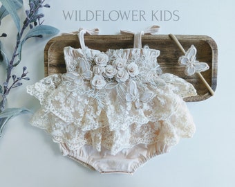 Girls ivory-cream butterfly romper, Cake Smash-1st Birthday, butterflies, girls butterfly princess romper dress, infant, toddler, fairytale