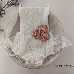 Infant Romper with flower detail: Boho design, Cake Smash Outfit, Sitter romper, 1st birthday