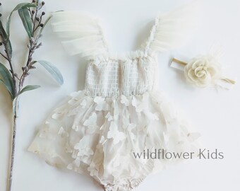 Princess butterfly romper for girls, Birthday butterfly romper,cake smash romper, fairytale romper, infant butterfly romper, cream color