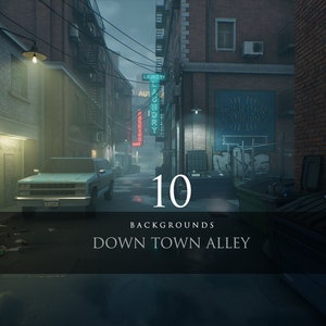 Down Town Alley /Urban Scene/City/Cityscape/Graffiti/Cinematic Scene/Background/Digital Backgrounds/Stock Image/Photoshop/Photo manipulation