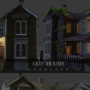 Old Houses/Architecture/Halloween/Overlays/Green House/3D rendered/Clipart//Overlay/Stock/Instant Download/PNG/Photoshop/Spooky house