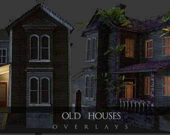 Oude huizen/architectuur/Halloween/Overlays/Green House/3D gerenderd/Clipart//Overlay/Stock/Directe download/PNG/Photoshop/Spooky house