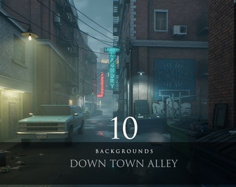 Down Town Alley /Urban Scene/City/Cityscape/Graffiti/Cinematic Scene/Background/Digital Backgrounds/Stock Image/Photoshop/Photo manipulation