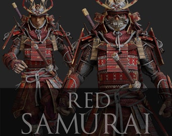 Samurai/RED/Warrior/Sword/Armor/Fighter/Assassin/Photoshop/Overlays/Fantasy Character/Instant Download/PNG/Stock Image/3DRender/Clipart
