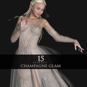 Champagne Glam/Princesa/Reina/Hada/Personajes de fantasía/Imagen de archivo/Photoshop/Manipulación de fotos/Superposiciones/Clipart/PNG/Matrimonio/Vestido/3Drender