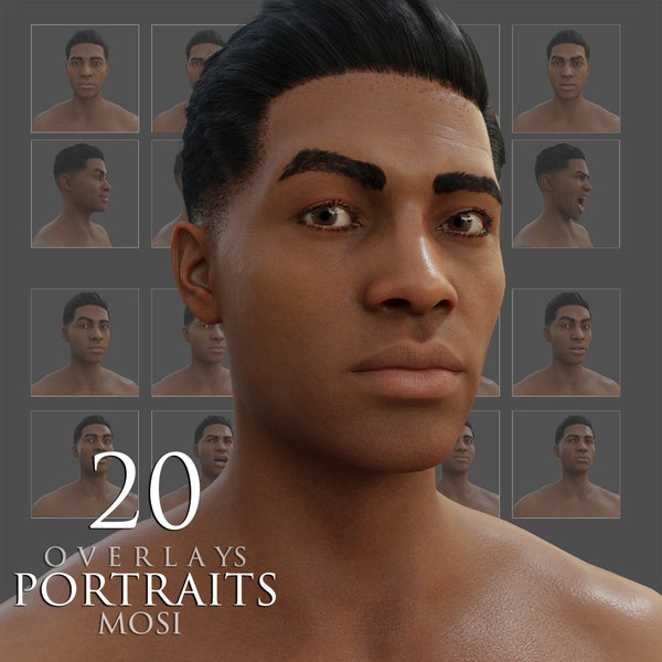 Mosi Portraits/Overlays/Head swaps/Male/3D renders/Fictional Character/Expressions/Clipart/Instant Download/PNG/Photoshop/Composite