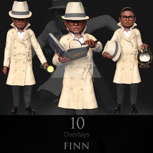 Detektiv/Cozy Mystery/Kind/Buchstabe/PNG/Overlays/Lupenbild/3D Render/Photoshop/Posen/junger Held/Spy Boy/Sleuth