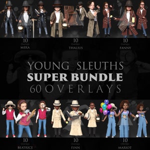 Young Sleuths/Cozy Mystery/Kinder/Buchstabe/PNG/Overlays/Lupenbild/3D Render/Photoshop/Posen/Junge Held/Spione/Mädchen/Junge