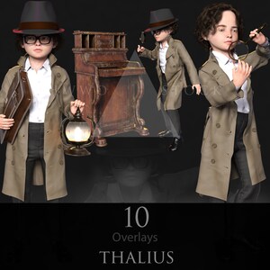 Detektiv/Cozy Mystery/Kind/Buchstabe/PNG/Overlays/Lupenbild/3D Render/Photoshop/Posen/junger Held/Spy Boy/Sleuth