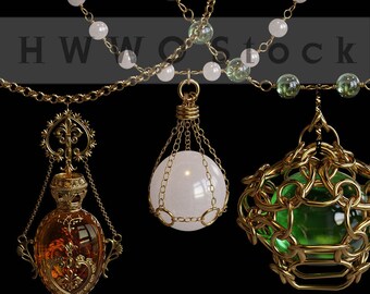 Royal Necklaces/Overlays/Pendants/Jewelry/3D renders/Gothic/Photomanipulation/Decoration/Clipart/Instant Download/PNG/Photoshop/Composite