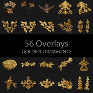 Gouden ornamenten/versieringen/decoratie/goud/luxe/accessoires/png/overlays//2D-rendering/2 gedrenkt/fotografie/schat/goud/koninklijk/bloemen