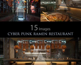 Cyberpunk Ramen Restaurant/Fantasieachtergronden/Architectuur/Achtergronden/Interieurs/Stockbeeld/Photoshop/3D render/Stedelijke scène/Scifi