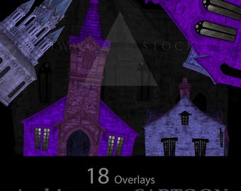 Cartoonarchitectuur/Gotiek/Kapel/Overlays/PNG/Tekens/Clipart/Omslagkunst/Illustratie/Halloween