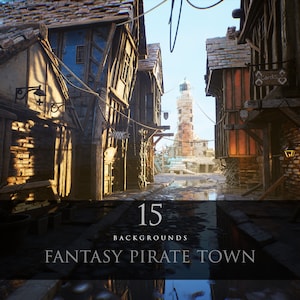 Pirate Town/Fantasy Scene/City/Medieval/Cinematic Scene/Background/Digital Backgrounds/Stock Image/Photoshop/Photo manipulation/3D render