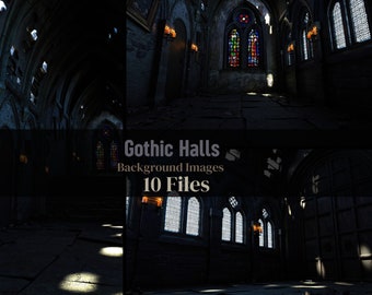 Gotische zalen/Fantasiescènes/architectuur/kerk/donkere fantasie/filmische scène/achtergronden/stockafbeelding/Photoshop/3D render/interieur/Halloween