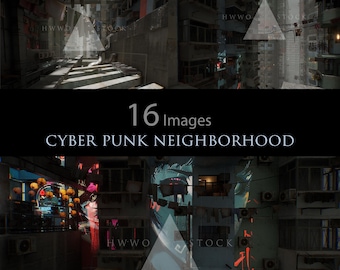 Cyberpunkbuurt/Fantasieachtergronden/Architectuur/Stock Image/Photoshop/3D render/Urban Fantasy