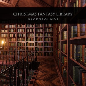 Christmas Fantasy Library/Gothic Library/Digital Backgrounds/Architecture/Bookshelves/Stock Image/Majestic Pillars/Arch/Books/Photoshop