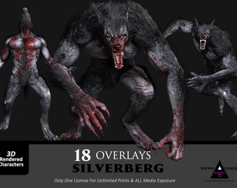 Weerwolf/Monster/Creature/Wolf/Halloween/Fantasiepersonages/Volle maan/Composiet/PNG/Overlays/3D-gerenderd/stockafbeeldingen/photoshop/Horror/Eng