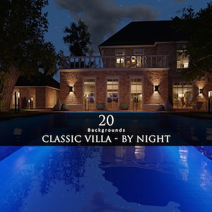 Classic Villa/Night/Mansion/Contemporary/House/Exteriors/Digital Backgrounds/Architecture/Scenes/Interiors/Stock Image/Photoshop/3D render