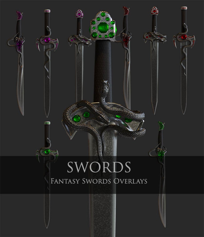 Espadas de fantasía/Superposiciones/Magia/Joyas/Renderizados 3D/Gótico/Fotomanipulación/Decoración/Clipart/Descarga instantánea/PNG/Photoshop/Compuesto/Magia imagen 2
