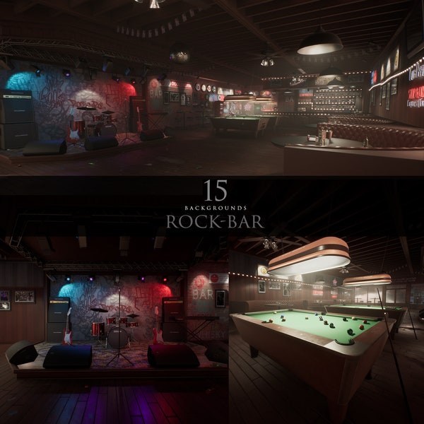 Rock-Bar/Urban Scene/American Bar/Digital Backgrounds/Cinematic Scene/Fantasy Interior/Stock Image/Photoshop/Photo manipulation/3D render