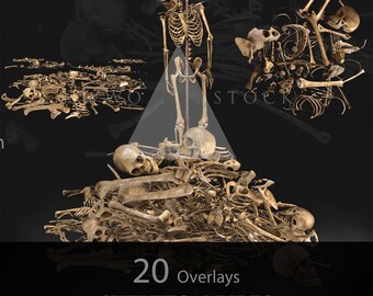 Skeletstapels/Fantasie/Middeleeuws/Halloween/PNG/Overlays/3D-gerenderd/stockafbeelding/Spookachtig/Skeletten/Clipart