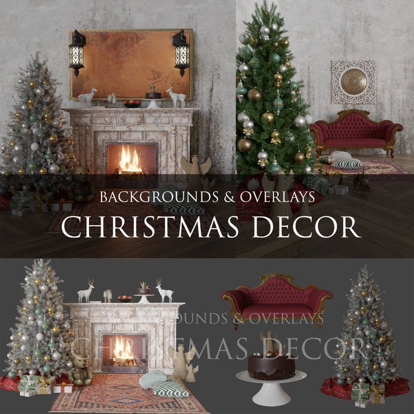 Kerst Decor / Kerst Interieur / Achtergrond / Overlays / Gezellig Huis / Kerstboom / Decoratie / Clipart / Overlay / Instant Download / PNG / Photoshop