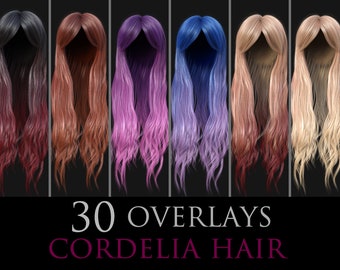 Fantasiehaar/Heksenhaar/Lang haar/Gotisch haar/Kleurrijk haar/PNG/Overlays/3D gerenderd/Sage/Hekserij/stockafbeeldingen/photoshop/Halloween/Gothic