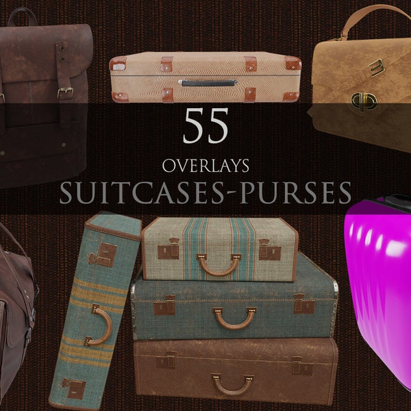 Suitcases/Purses/Handbags/Vintage/Overlays/Clipart/Overlay/Instant Download/PNG/Photoshop/Composite/Travel/Cozy/Mystery/Vacation/Suitcase