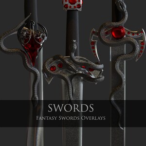 Espadas de fantasía/Superposiciones/Magia/Joyas/Renderizados 3D/Gótico/Fotomanipulación/Decoración/Clipart/Descarga instantánea/PNG/Photoshop/Compuesto/Magia imagen 3
