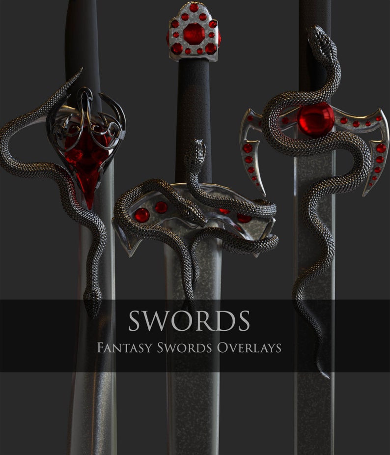 Espadas de fantasía/Superposiciones/Magia/Joyas/Renderizados 3D/Gótico/Fotomanipulación/Decoración/Clipart/Descarga instantánea/PNG/Photoshop/Compuesto/Magia imagen 3