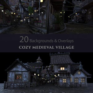 Cozy Medieval Village/Fantasy Backgrounds/Architecture/Backdrops/Buildings/Stock Image/Photoshop/3D render/Overlays/Nightscape/Town