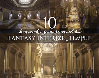 Fantasy Temple/Interior Background/Backdrops/Digital Backgrounds/Gothic Temple/Architecture/Dreamy Image/Stock Image/Majestic Pillars/Arch