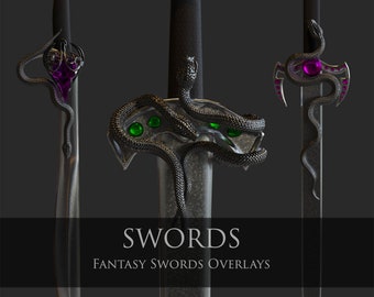 Fantasy Swords/Overlays/Magic/Jewelry/3D renders/Gothic/Photomanipulation/Decoration/Clipart/Instant Download/PNG/Photoshop/Composite/Magic