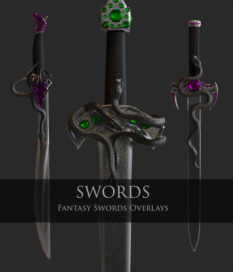 Espadas de fantasía/Superposiciones/Magia/Joyas/Renderizados 3D/Gótico/Fotomanipulación/Decoración/Clipart/Descarga instantánea/PNG/Photoshop/Compuesto/Magia imagen 1