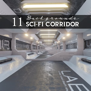 11 Backgrounds/Sci-fi Corridor/Spaceship/Futuristic/Minimal/Architecture/Interior/3D/Resources/Instant Download/Stock Image/Wall art