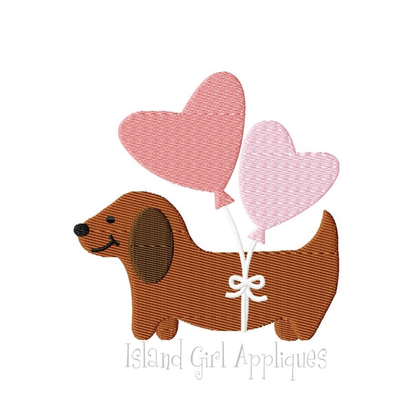 Valentine's Day Dachshund with Balloons Machine Embroidery Design - 2 sizes