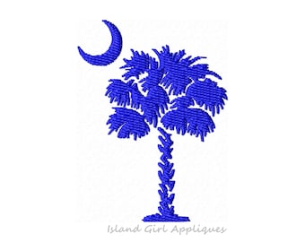 Desenho de bordado à máquina mini com palmeira e lua, 6 tamanhos.