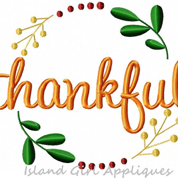Thankful Machine Embroidery Design, Thanksgiving Embroidery