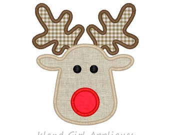 Christmas Reindeer Head Machine Embroidery Applique Design, Rudolph Applique