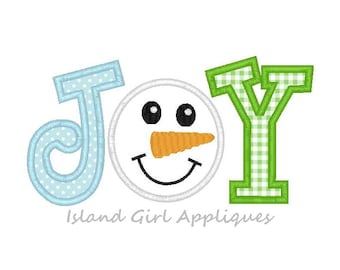 Joy Snowman Machine Embroidery Applique Design, Christmas Joy Applique, Snowman Applique