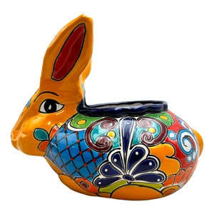 Talavera Rabbit Bunny Planter Pot Mexican Pottery Folk Art Hand Painted ...