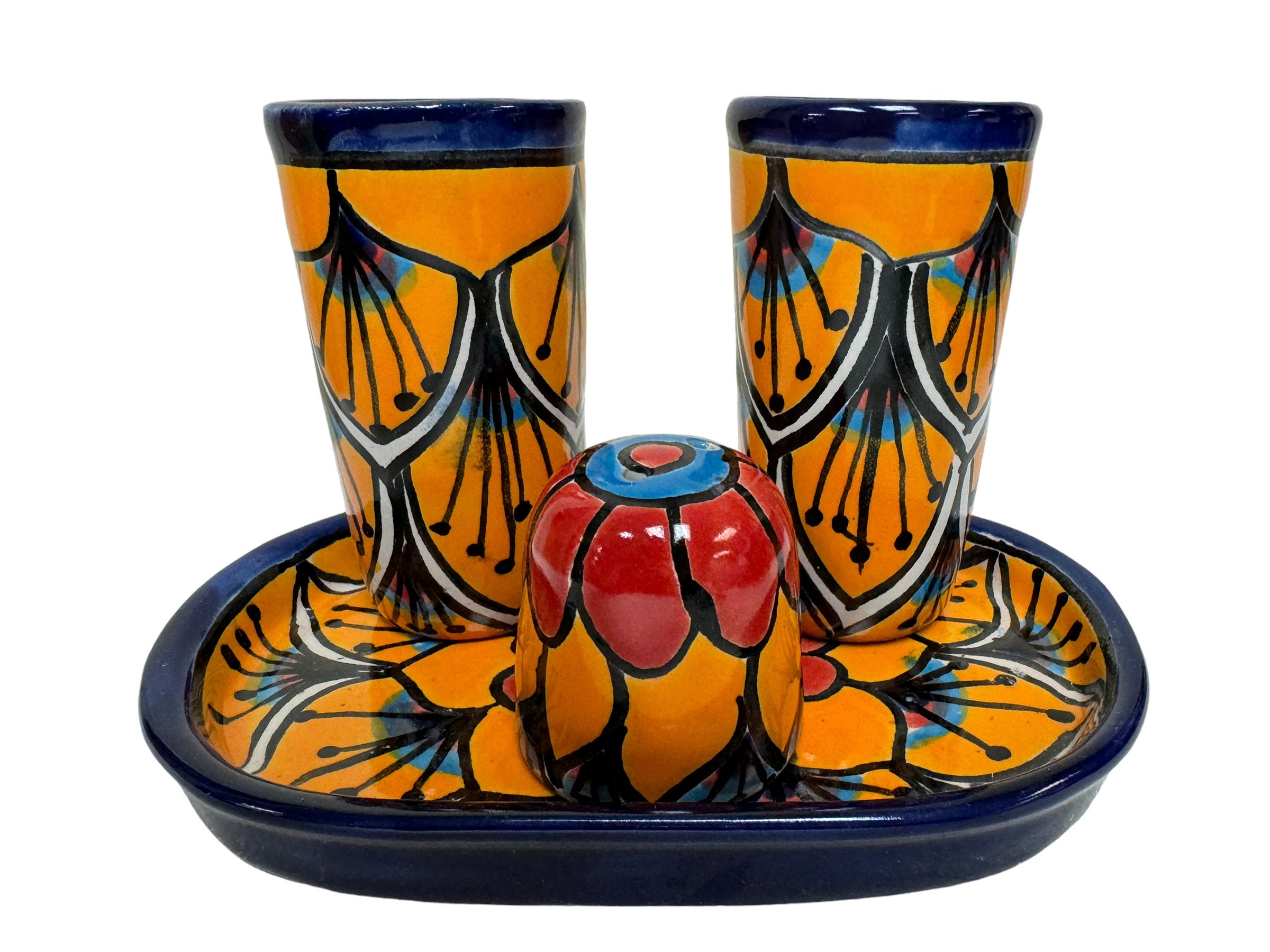 Set da 4 bicchierini da shot Talavera per tequila, in ceramica messicana, arte popolare, multicolore, dipinto a mano - Italia