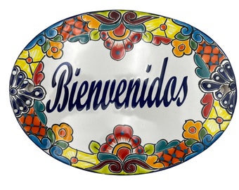 Talavera Welcome Bienvenidos Sign - Hand Painted Wall Decor