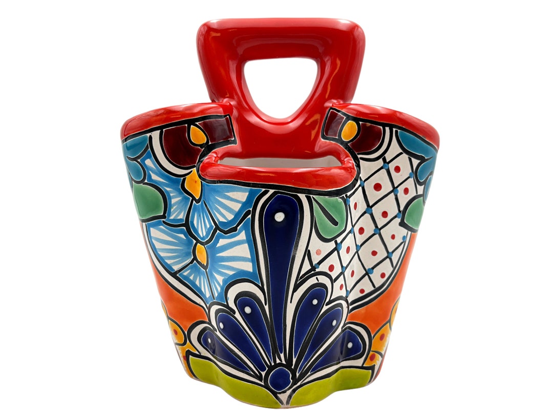 Talavera Utensil Holder Mexican Pottery Folk Art Multicolor Etsy