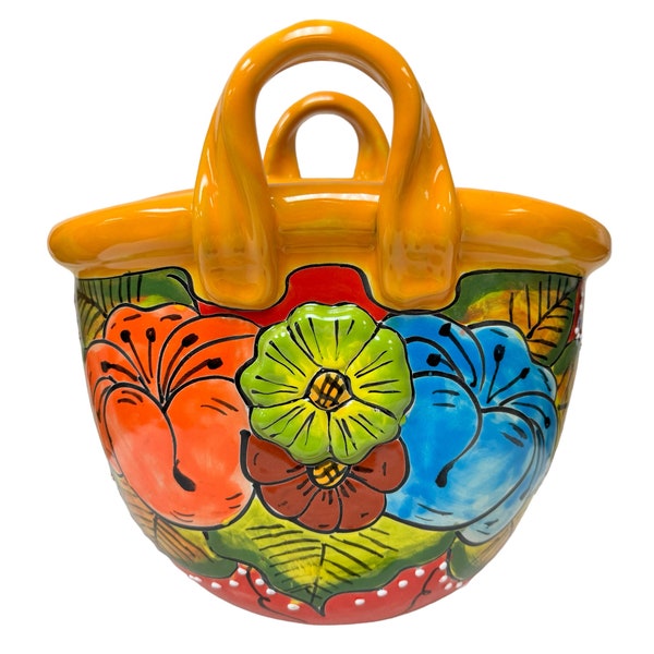 Sac à main Talavera jardinière pot de fleur mignon poterie mexicaine art folklorique peint à la main intérieur fait main multicolore jardin décoration d'intérieur extérieur 13,5 pouces